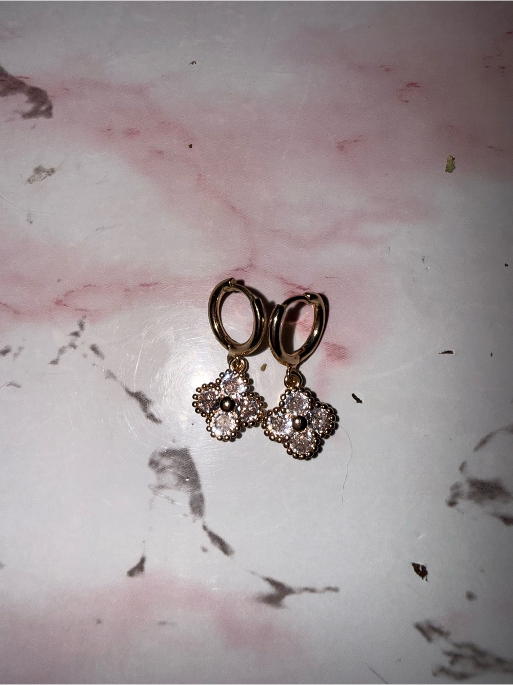 Source Unknown Gold Floral Crystal Drop Hoop Earrings - Picture 4 of 4